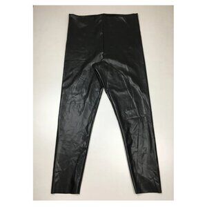 JOIE Black Pull On Faux Leather Cut Edge Hem Cropped/Ankle Leggings Pant